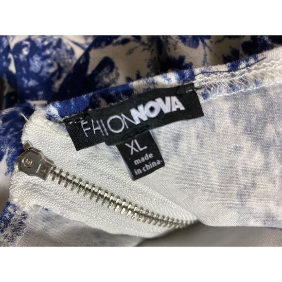 Fashion Nova XL Blue & White Floral Print Two-Piece Skirt Set SEXY Stretch Pinup - Picture 4 of 7